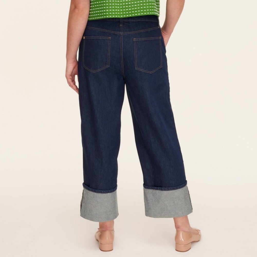Plus size Kate Spade Stylish High Rise straigth leg wide  cuff dark blue size 14 - Picture 3 of 12